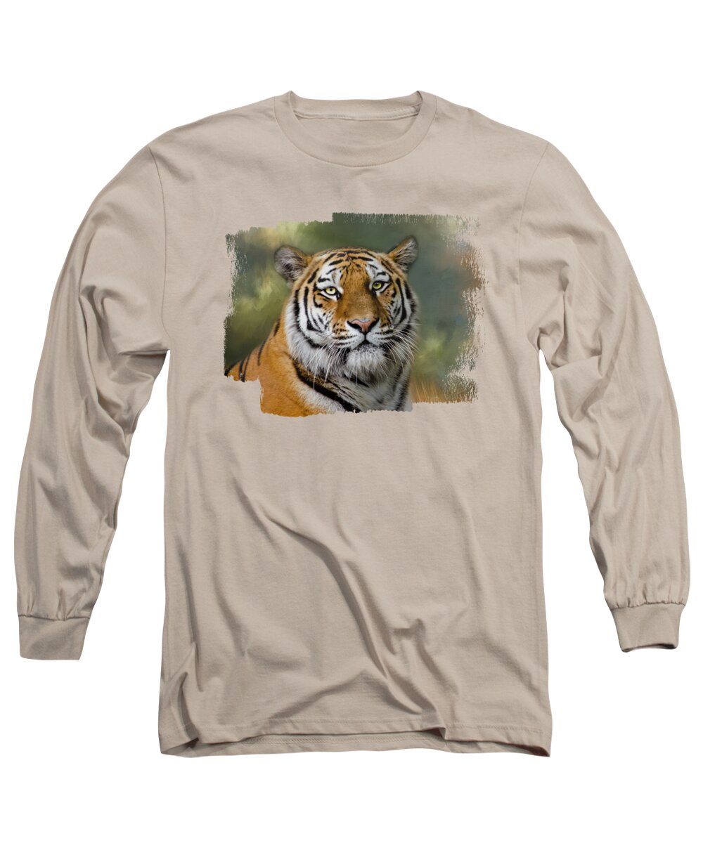 Tiger Long Sleeve T-Shirt featuring the mixed media Siberian Tiger Portrait by Elisabeth Lucas