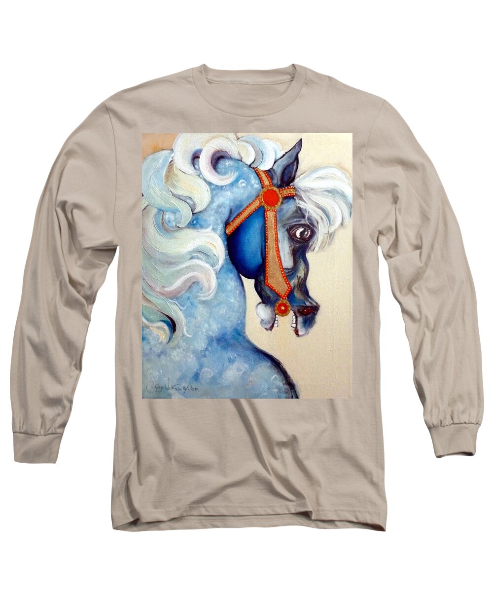 Horse Long Sleeve T-Shirt featuring the painting Blue Carousel by Carolyn Weltman