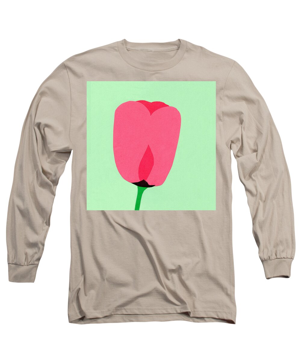 Pink Long Sleeve T-Shirt featuring the drawing Late pink tulip by Francine Rondeau