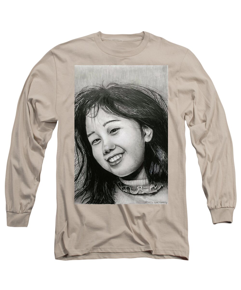 Girl Long Sleeve T-Shirt featuring the drawing Asuka 7 by Tim Ernst