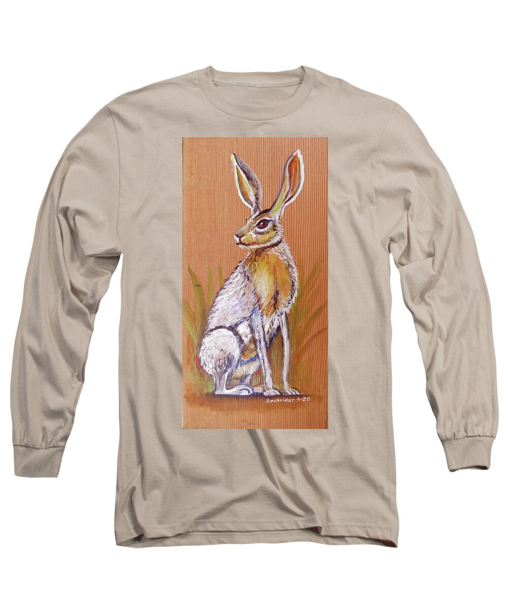 Black-tailed Long Sleeve T-Shirt featuring the painting Black-tailedJack Rabbits by David Sockrider