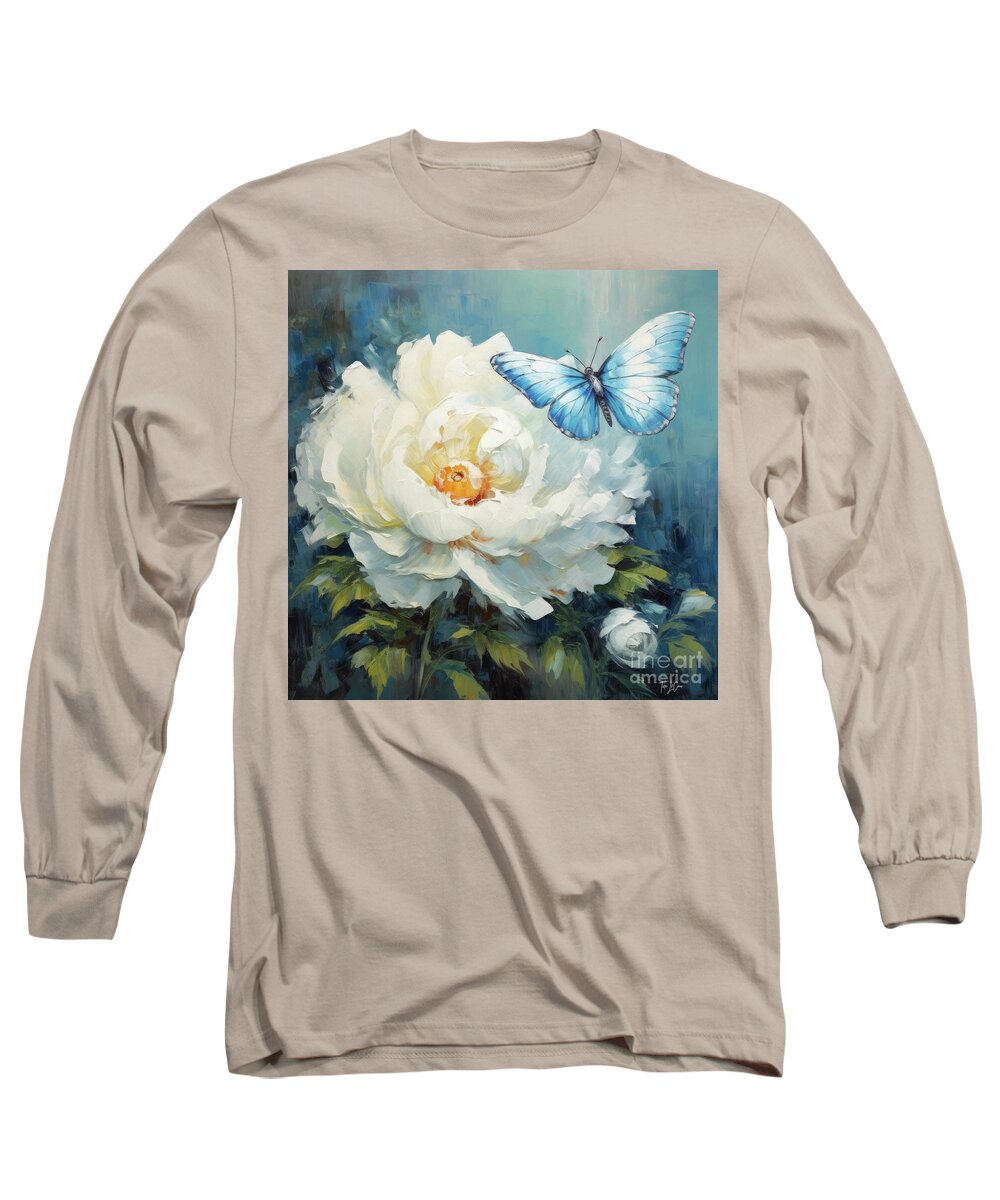 Blue Butterfly Long Sleeve T-Shirt featuring the painting Blue Butterfly Daydream by Tina LeCour