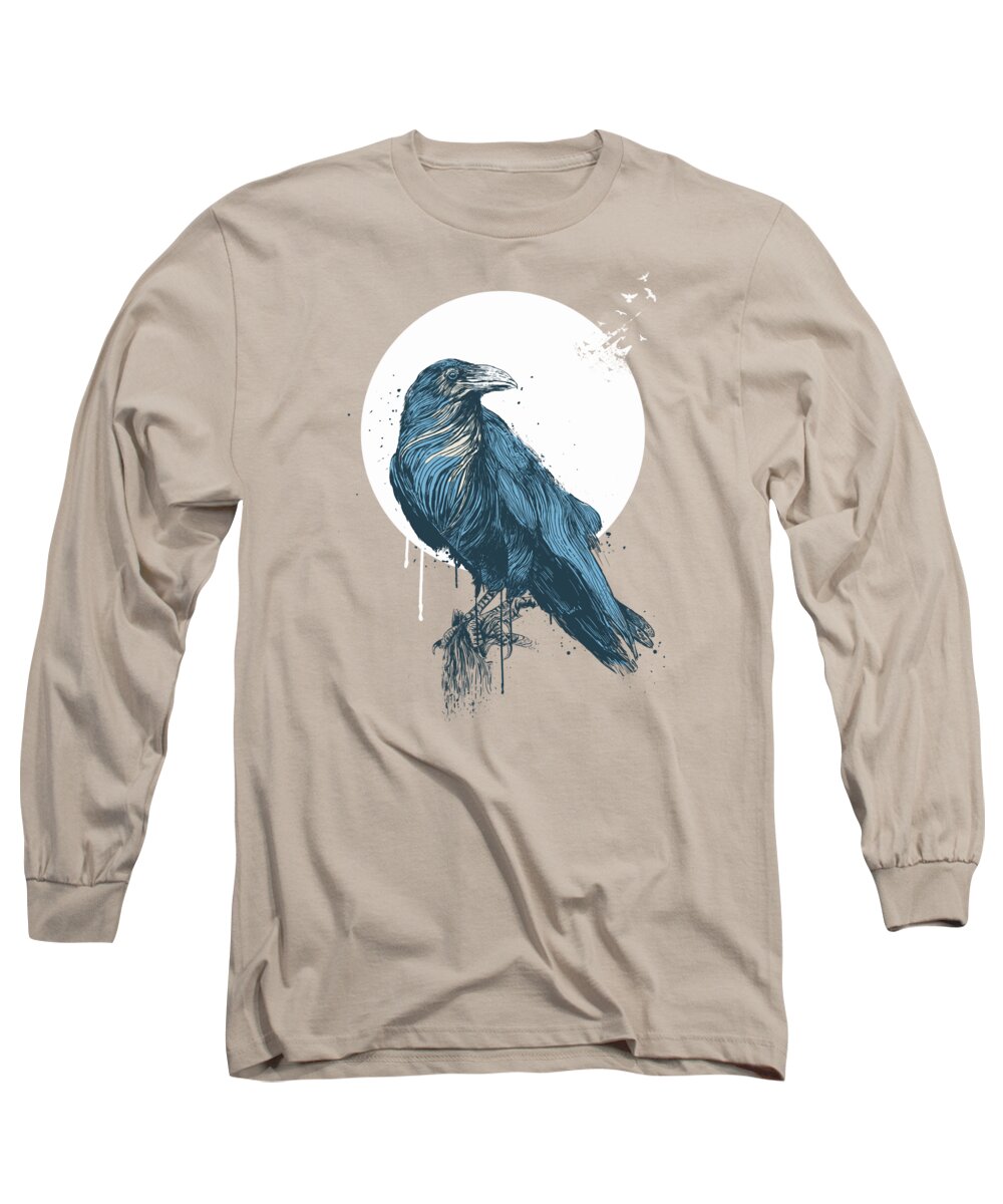 Crow Long Sleeve T-Shirt featuring the painting Blue Crow III by Balazs Solti