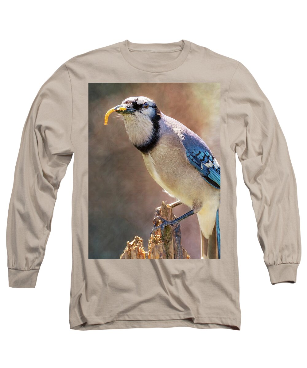 Bird Long Sleeve T-Shirt featuring the photograph Blue Jay Snacks by Bill and Linda Tiepelman