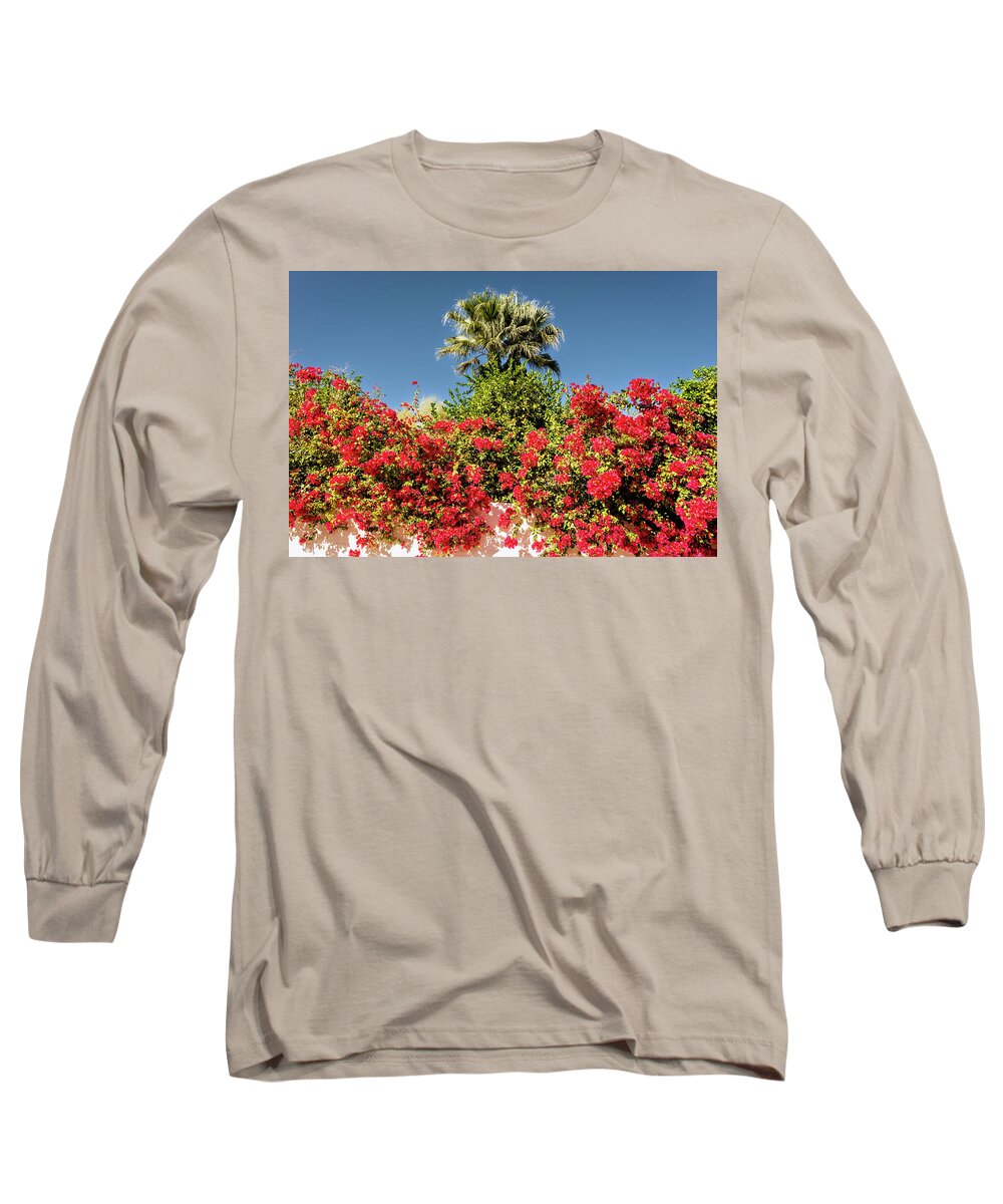 Blue Sky Long Sleeve T-Shirt featuring the photograph Bougainvillea Palm Springs California 0406 by Amyn Nasser