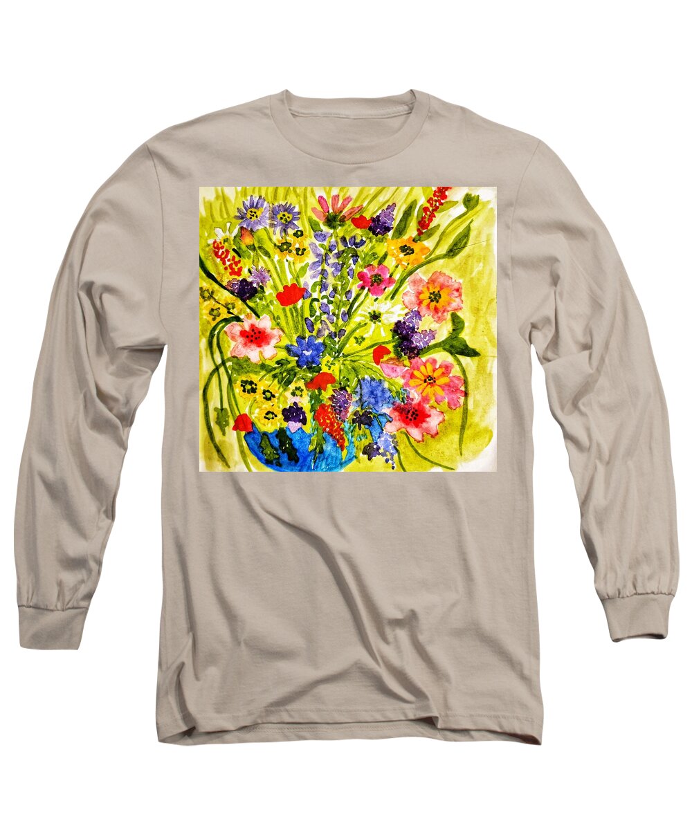 Flower Long Sleeve T-Shirt featuring the painting Bright Floral by Shady Lane Studios-Karen Howard