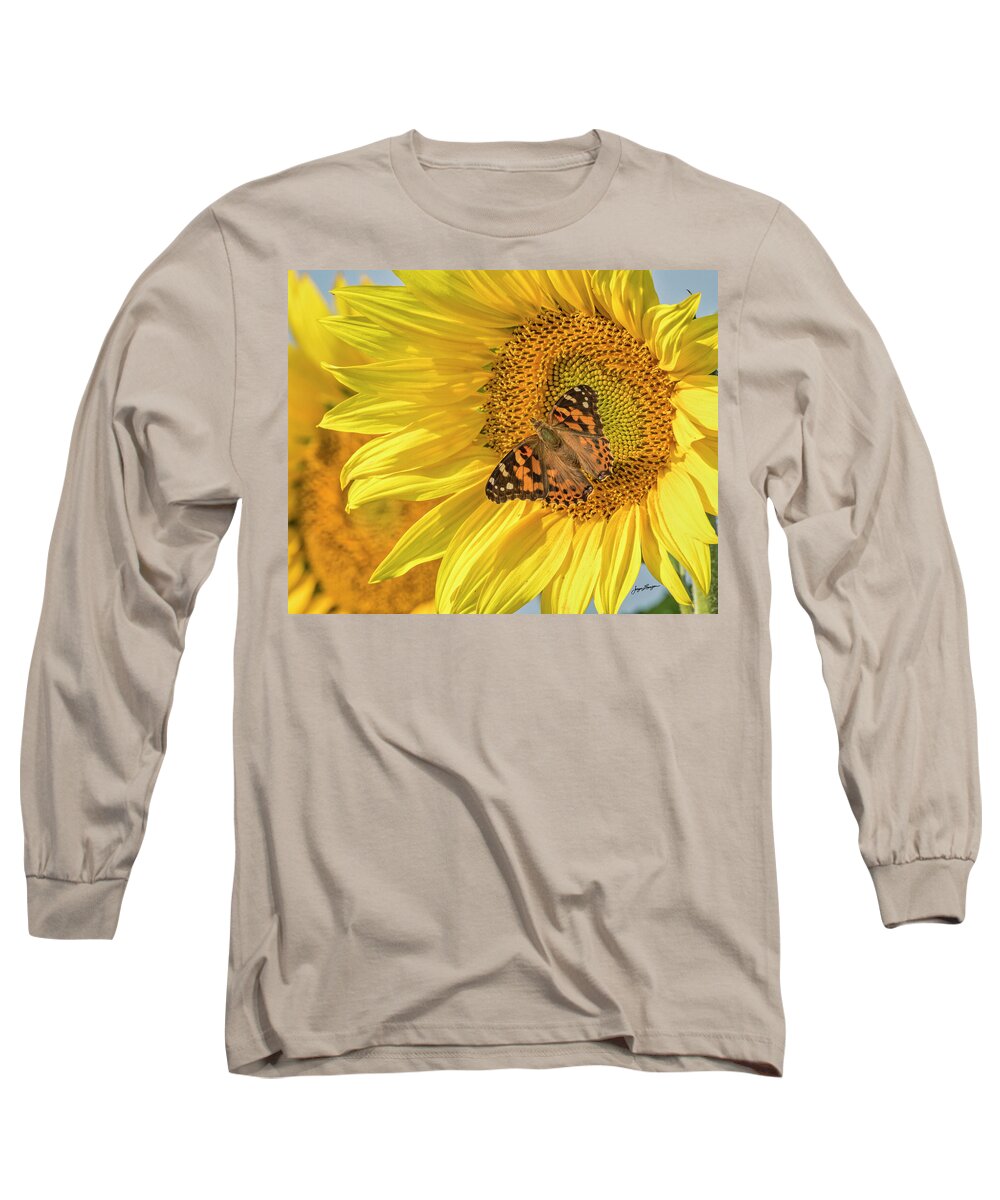 Painted Lady Butterfly Long Sleeve T-Shirt featuring the photograph Butterfly Visit by Jurgen Lorenzen