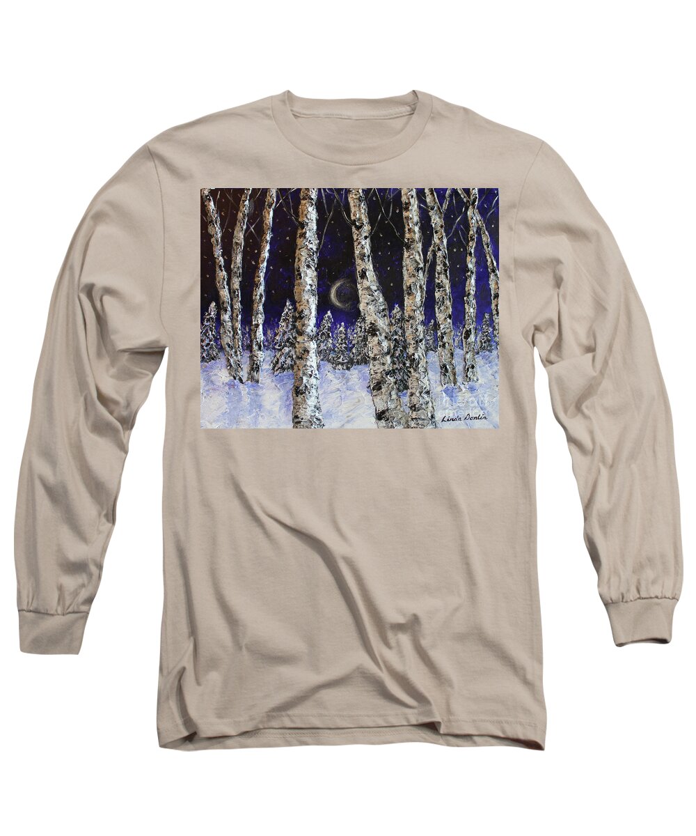 Art Long Sleeve T-Shirt featuring the painting By the Light of the Silvery Moon SOLD by Linda Donlin