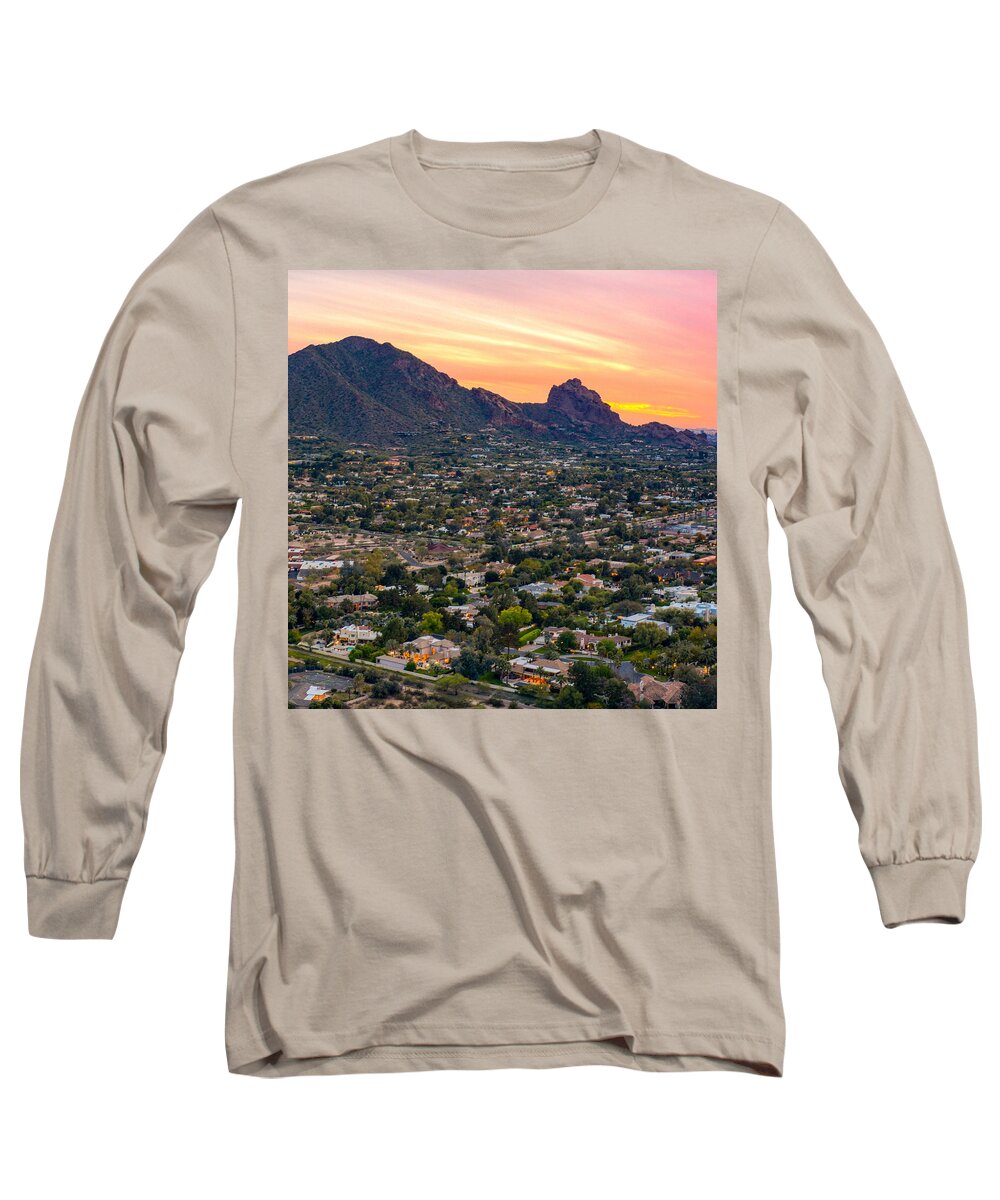 Luxury Long Sleeve T-Shirt featuring the photograph Camelback Mountain Sunset Paradise Valley Arizona by Anthony Giammarino