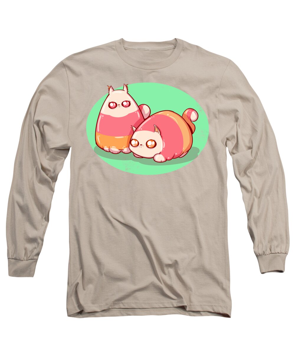 Candy Long Sleeve T-Shirt featuring the drawing Candy Corn Cats by Ludwig Van Bacon