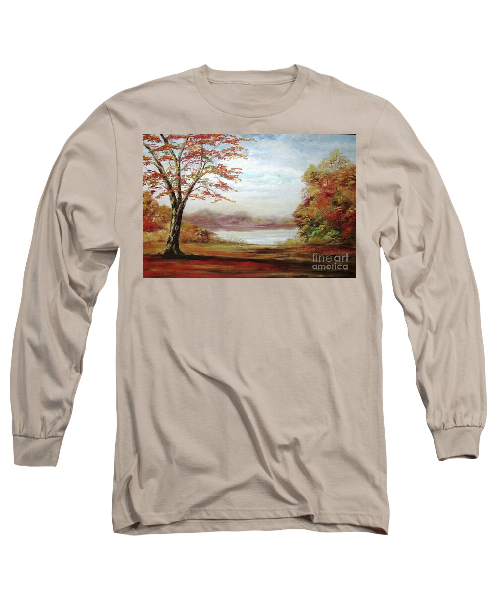 Kildaire Farm Long Sleeve T-Shirt featuring the painting Cary North Carolina Kildaire Farm Pond by Catherine Ludwig Donleycott
