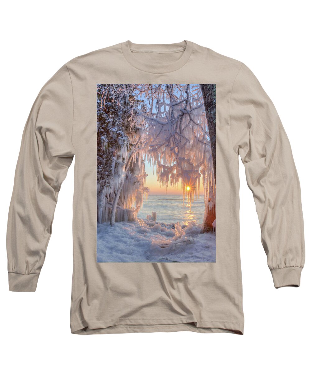 Door County Long Sleeve T-Shirt featuring the photograph Cave point Ice by Paul Schultz