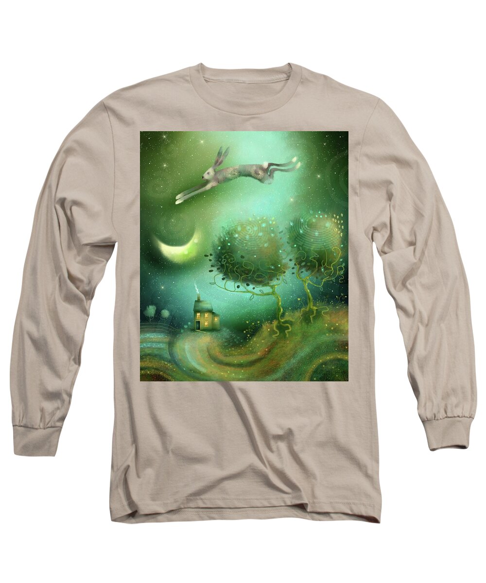 Landscape Long Sleeve T-Shirt featuring the painting Chasing The Moon by Joe Gilronan