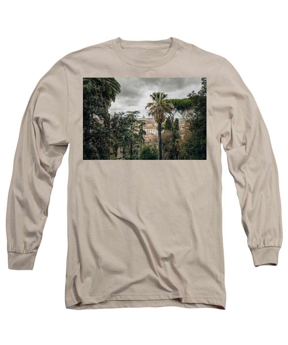 2018 Long Sleeve T-Shirt featuring the photograph Cityscape of Rome from Terrazza del Pincio by Benoit Bruchez