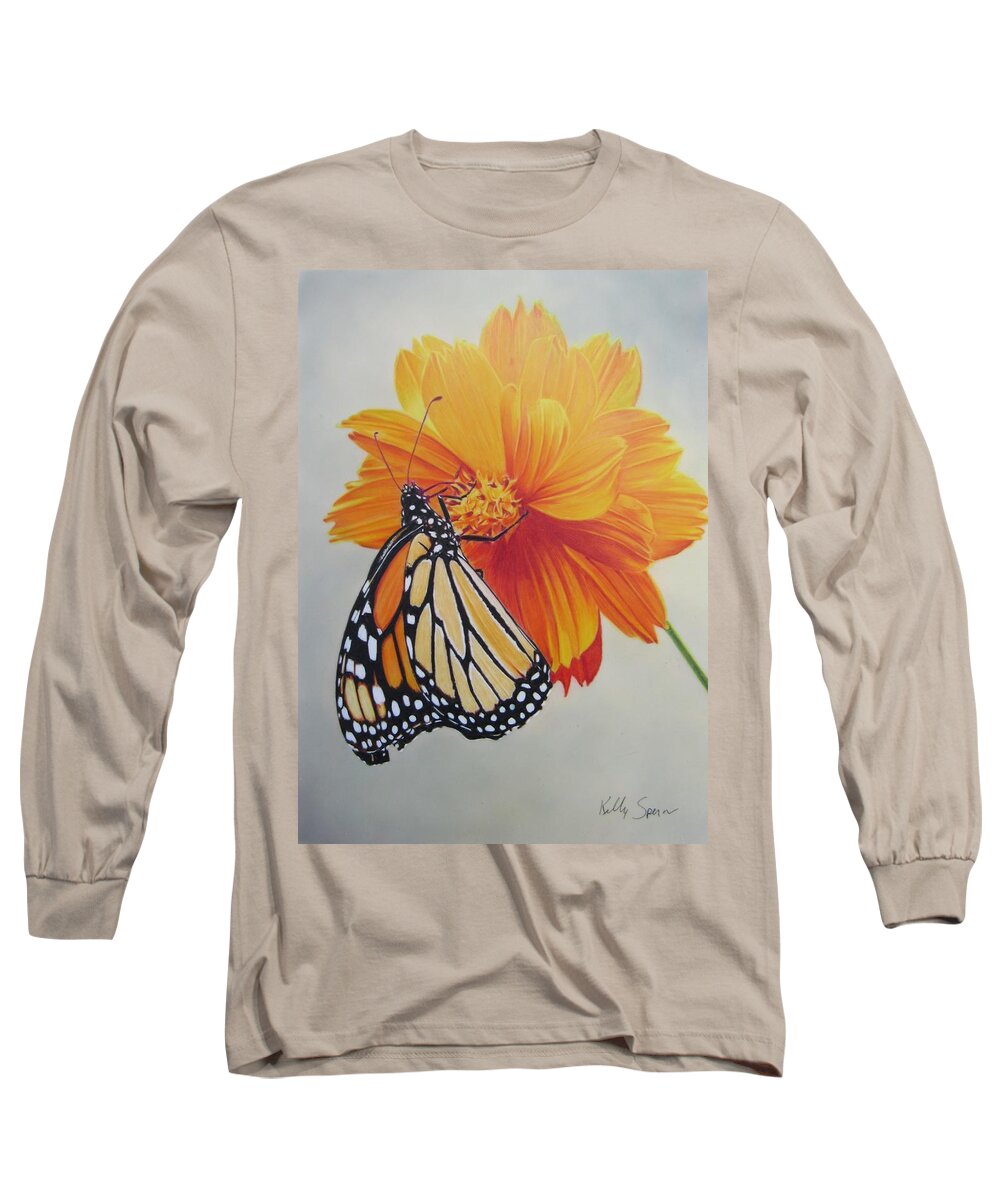 Monarch Long Sleeve T-Shirt featuring the drawing Climb Every Flower by Kelly Speros