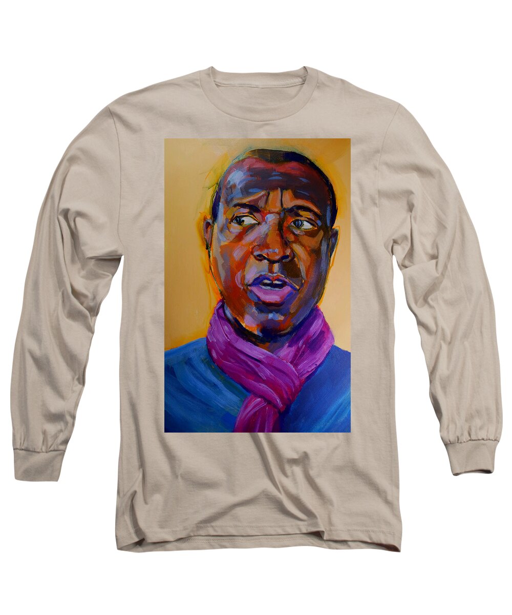 Clive Myrie Long Sleeve T-Shirt featuring the painting Clive Myrie Portrait Painting PAOTW by Mike Jory