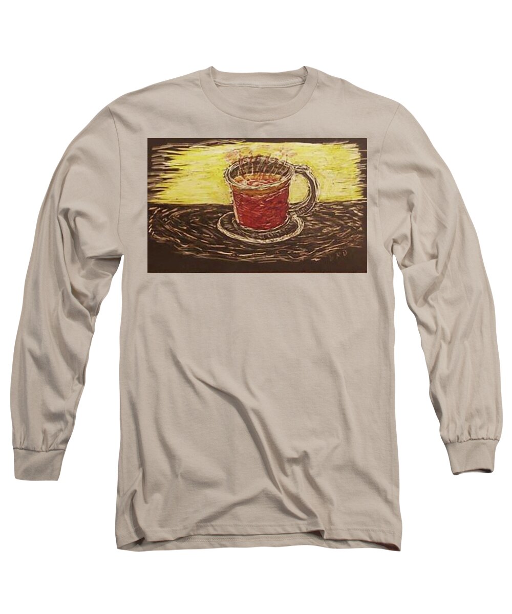 Coffee Long Sleeve T-Shirt featuring the drawing Coffee by Branwen Drew