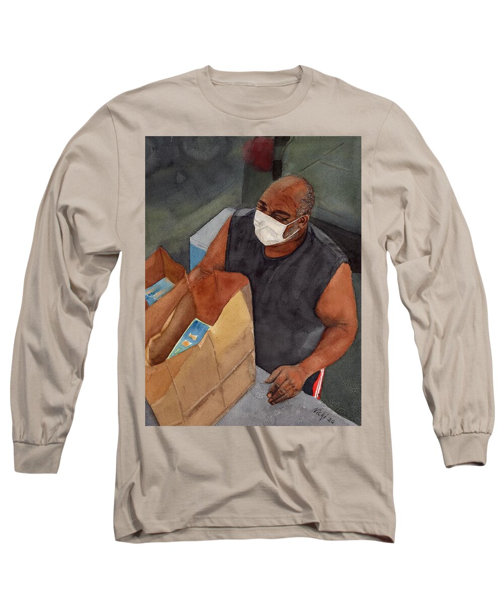 Covid19 Long Sleeve T-Shirt featuring the painting COVID19 Volunteer #2 by Vicki B Littell