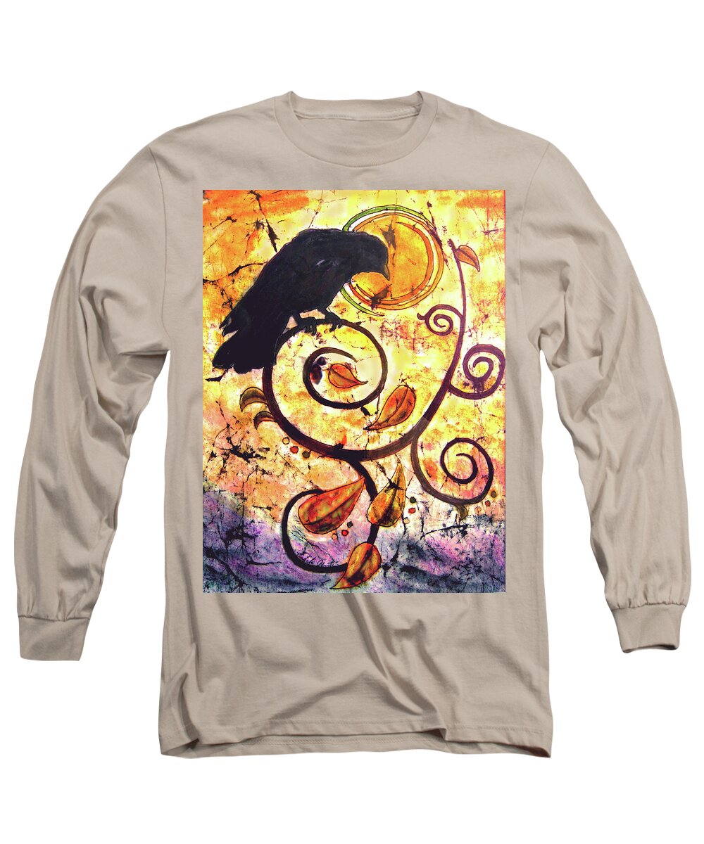 Crow Long Sleeve T-Shirt featuring the painting Crow Fall Sunset by Michele Avanti