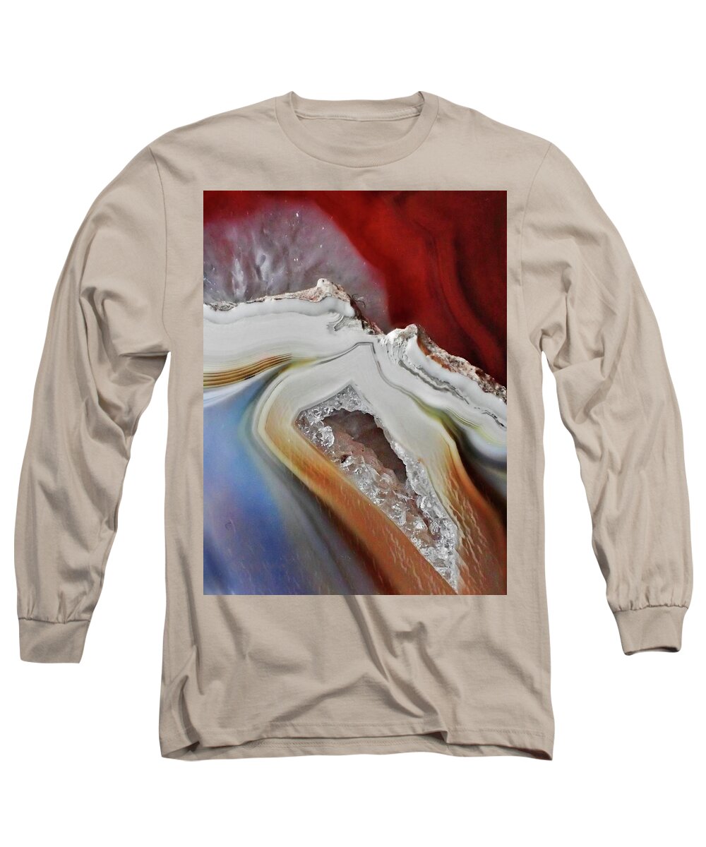  Long Sleeve T-Shirt featuring the photograph Crystal Geode Red by Lorella Schoales