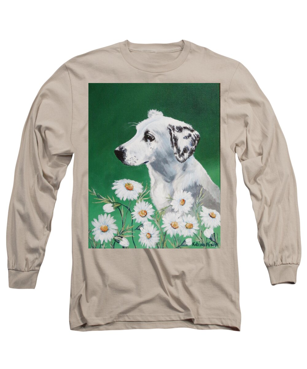 Dog Long Sleeve T-Shirt featuring the painting Daisy Dog by Katrina Nixon