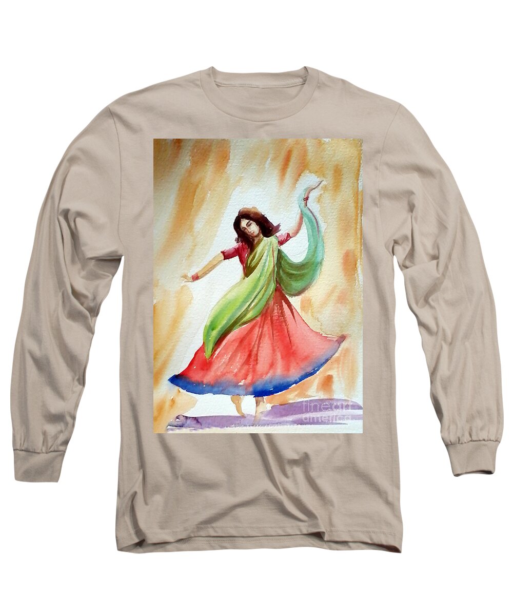 Watercolors Long Sleeve T-Shirt featuring the painting Dance of abandon by Asha Sudhaker Shenoy