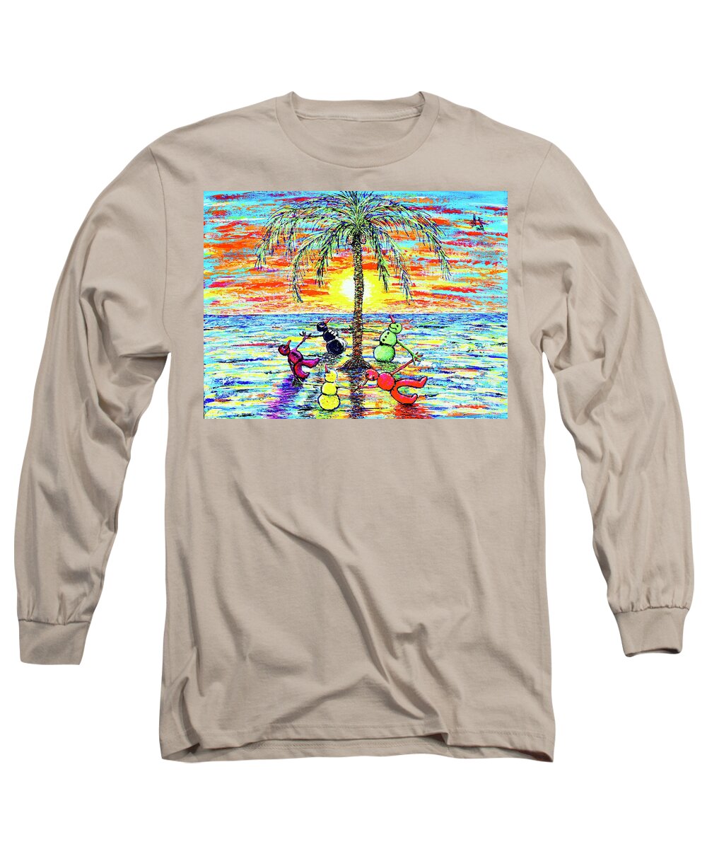 Snowman Long Sleeve T-Shirt featuring the painting Dancing Snowman by Viktor Lazarev