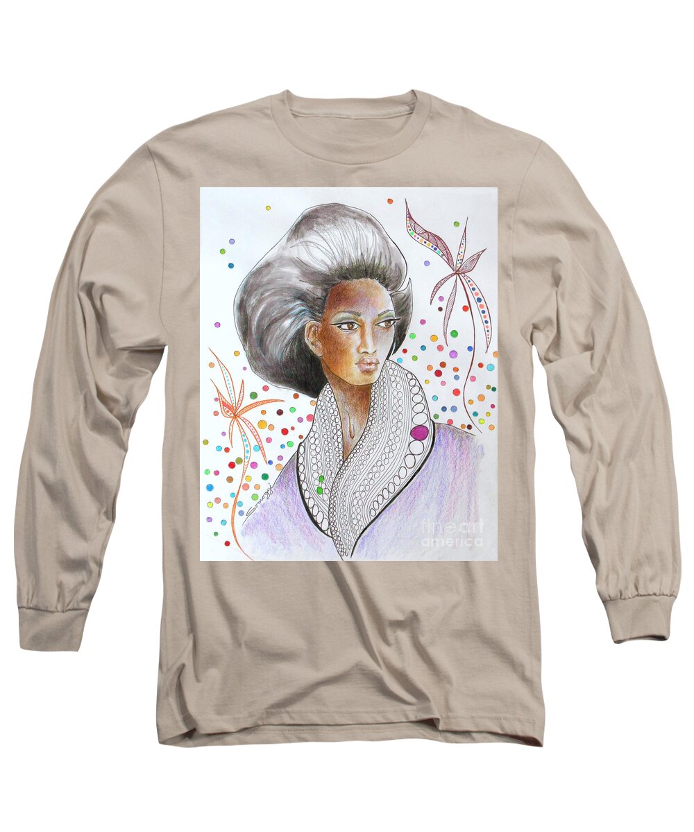 Brazilian Long Sleeve T-Shirt featuring the painting Dark Beauty No. 1 by Jayne Somogy