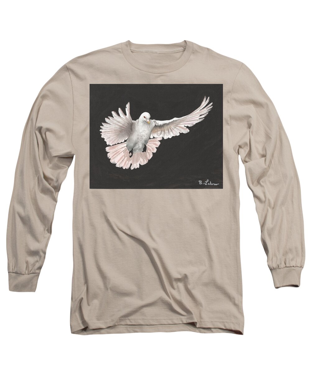 Dove Watercolor Long Sleeve T-Shirt featuring the painting Dove Descending by Bob Labno