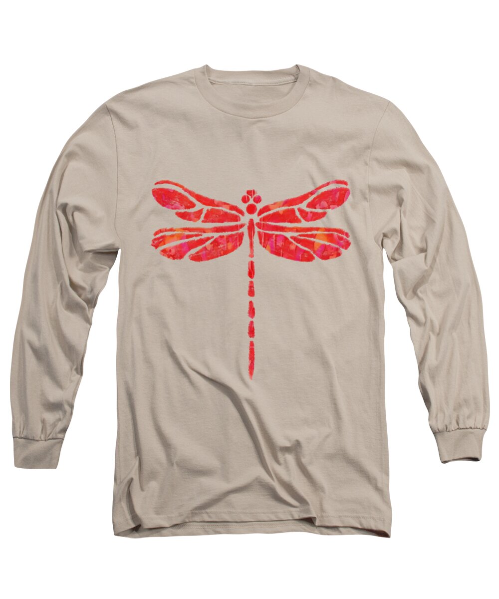 Dragonfly Long Sleeve T-Shirt featuring the mixed media Dragonfly silhouette 4 by Eileen Backman