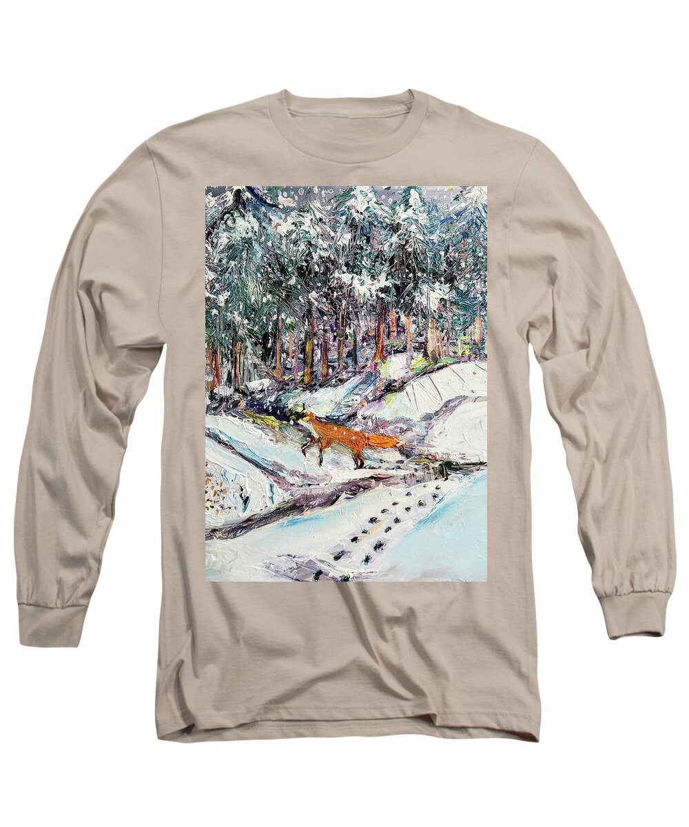 Winter Long Sleeve T-Shirt featuring the painting Dream of Winter by Evelina Popilian