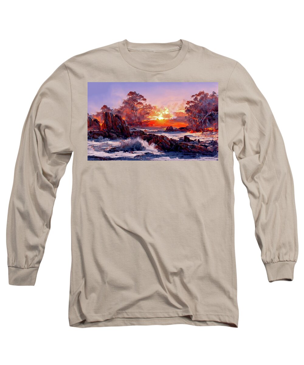  Long Sleeve T-Shirt featuring the digital art East coast Tasmanian at sunset part 4 by Armin Sabanovic