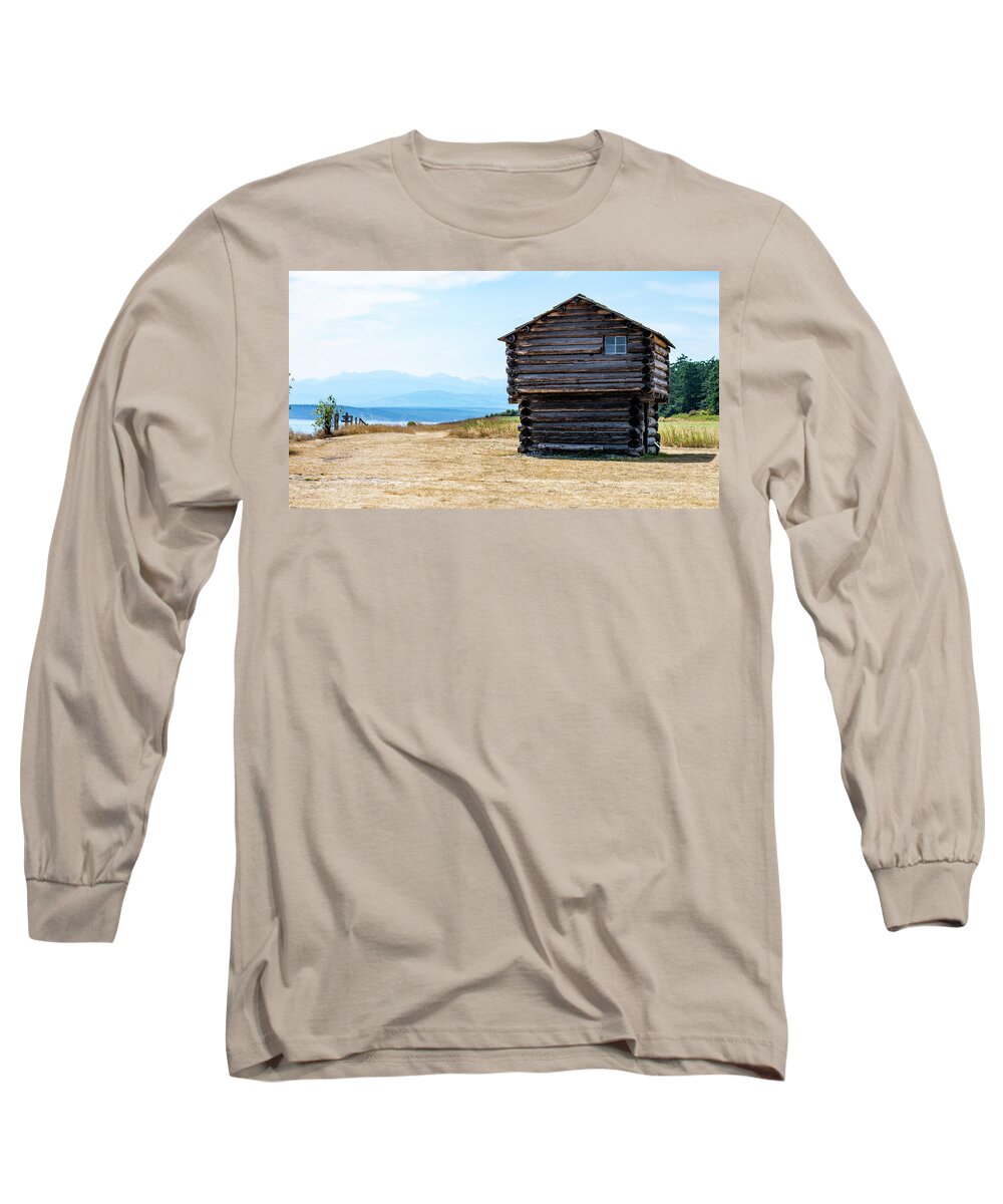 Ebey's Blockhouse And Olympic Mountains Long Sleeve T-Shirt featuring the photograph Ebey's Blockhouse and Olympic Mountains by Tom Cochran