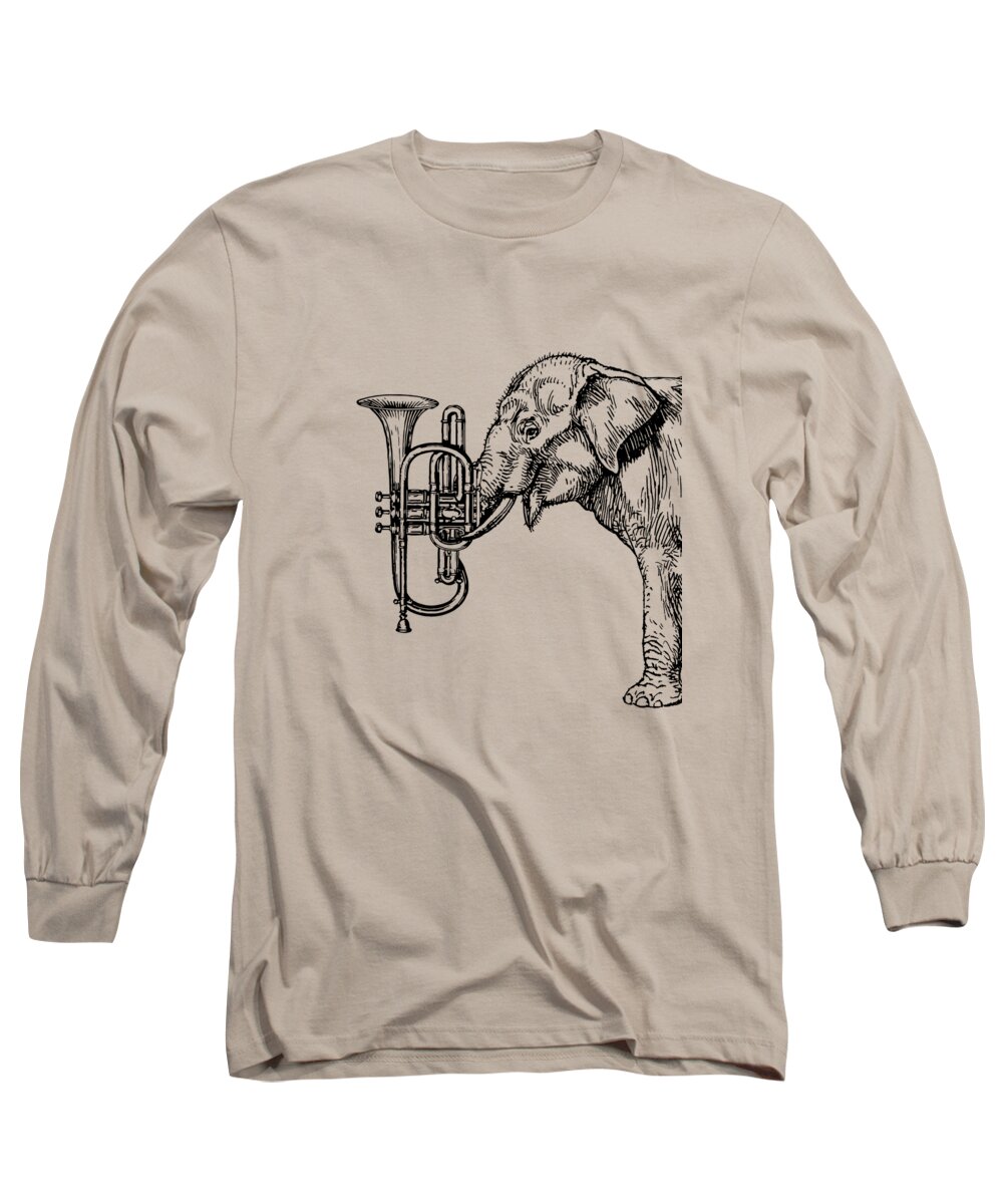 Elephant Long Sleeve T-Shirt featuring the digital art Elephant musician by Madame Memento