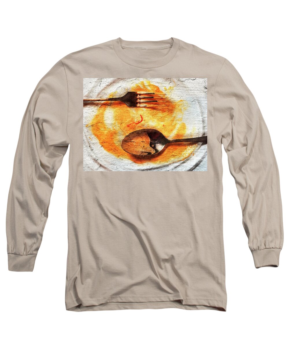 Spoon And Fork Long Sleeve T-Shirt featuring the photograph End of dinner - Ten years after by Al Fio Bonina