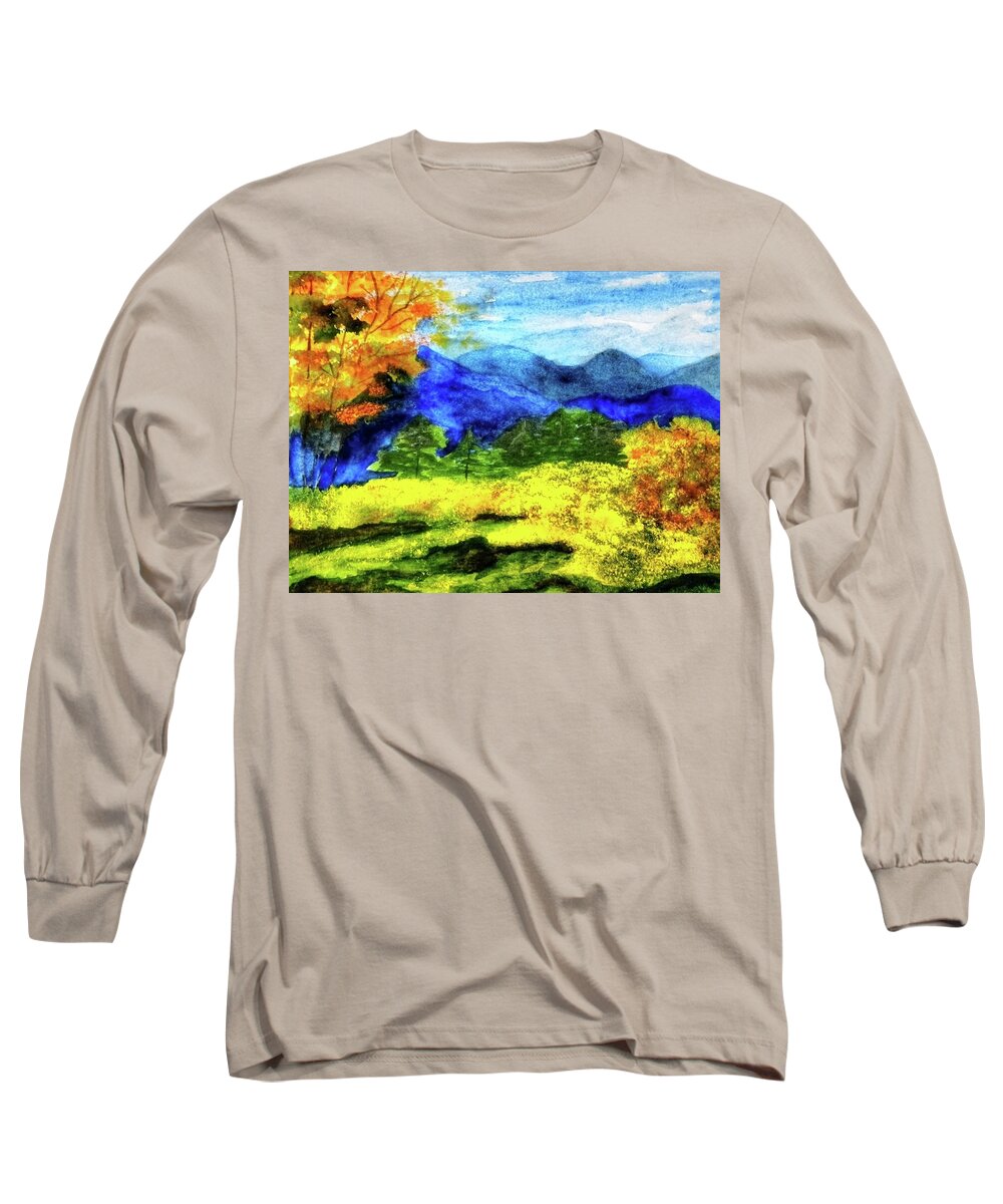 Fall Long Sleeve T-Shirt featuring the painting Fall in the Mountains by Shady Lane Studios-Karen Howard