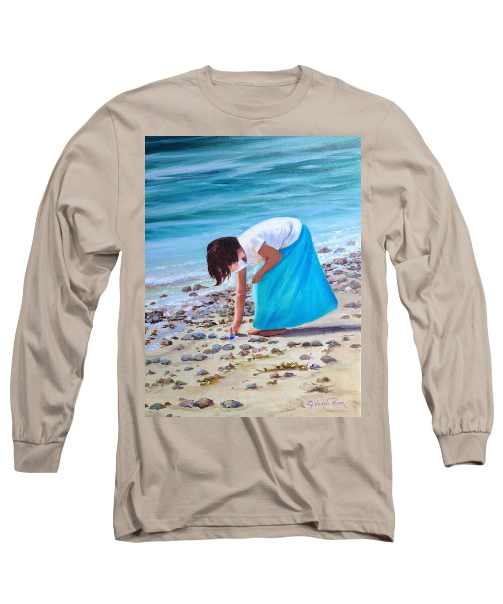 Ocean Long Sleeve T-Shirt featuring the painting Finding Sea Glass by Judy Rixom