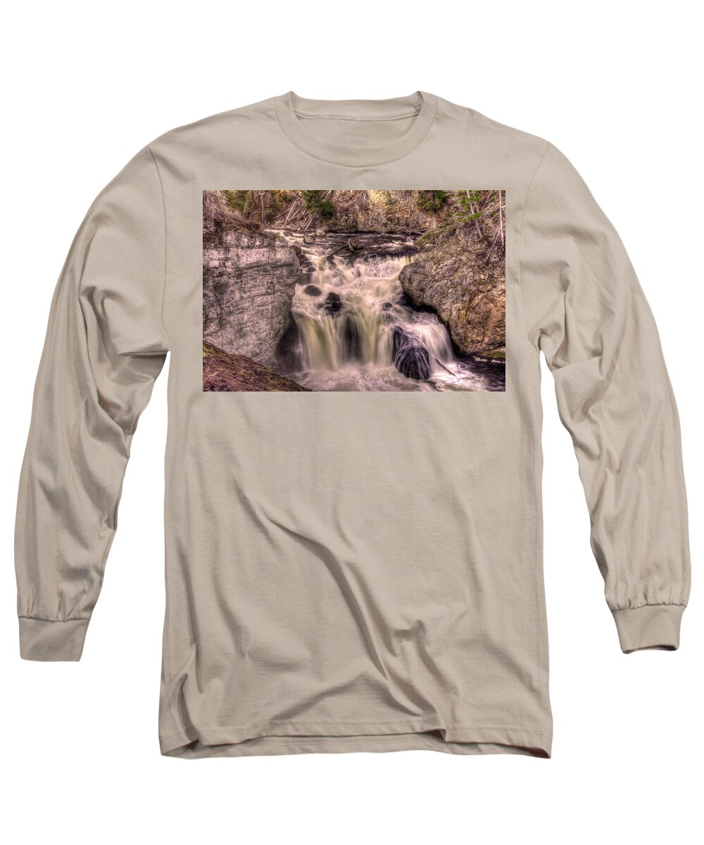 Firehole Falls Long Sleeve T-Shirt featuring the photograph Firehole Falls by CR Courson