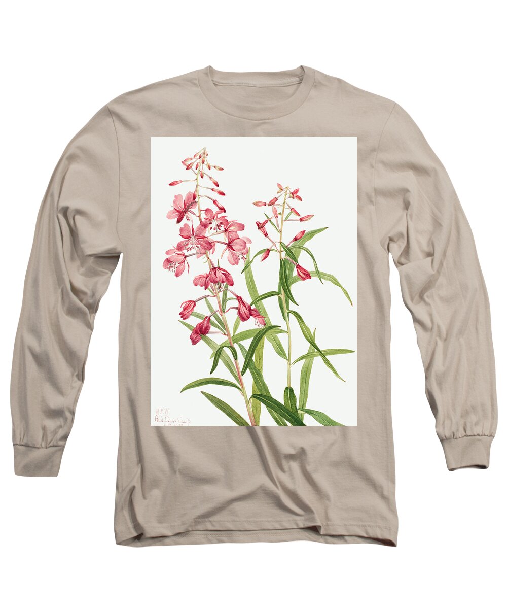 Fireweed Long Sleeve T-Shirt featuring the painting Fireweed Flowers by World Art Collective