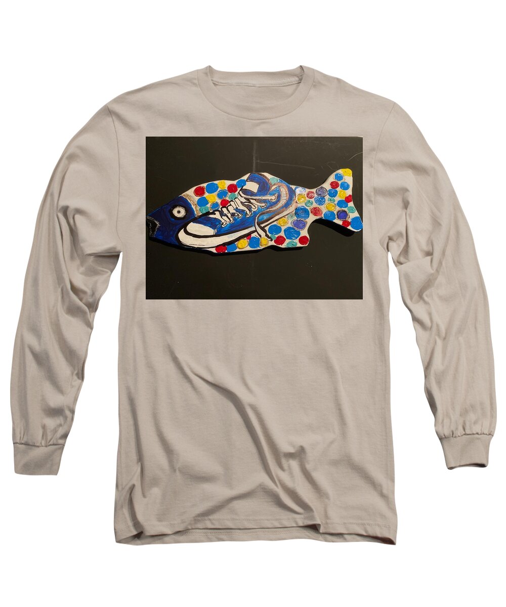 Long Sleeve T-Shirt featuring the mixed media Fish by Angie ONeal