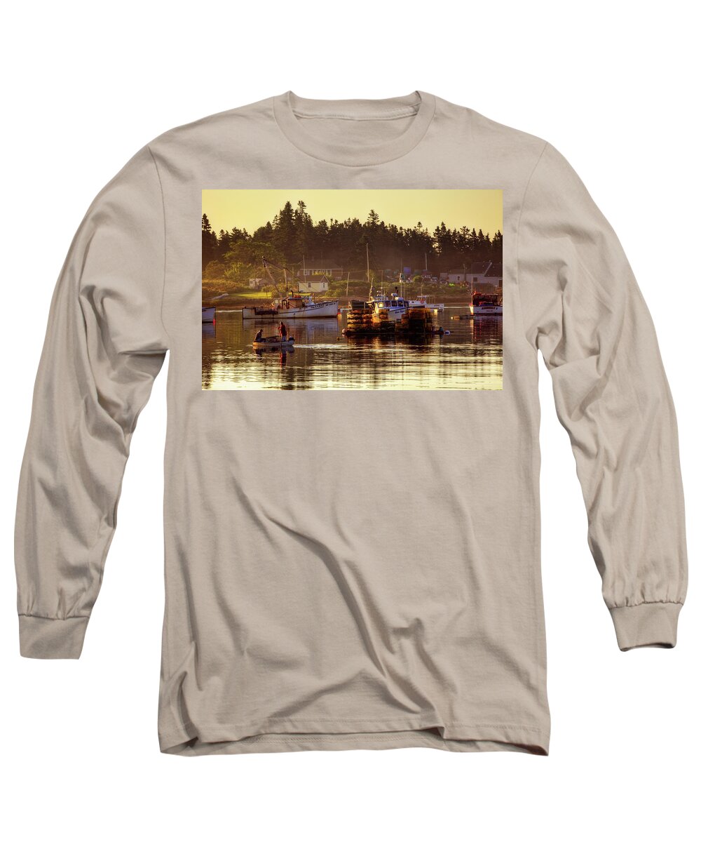 Maine Lobster Long Sleeve T-Shirt featuring the photograph Fishing Village 8059 by Greg Hartford