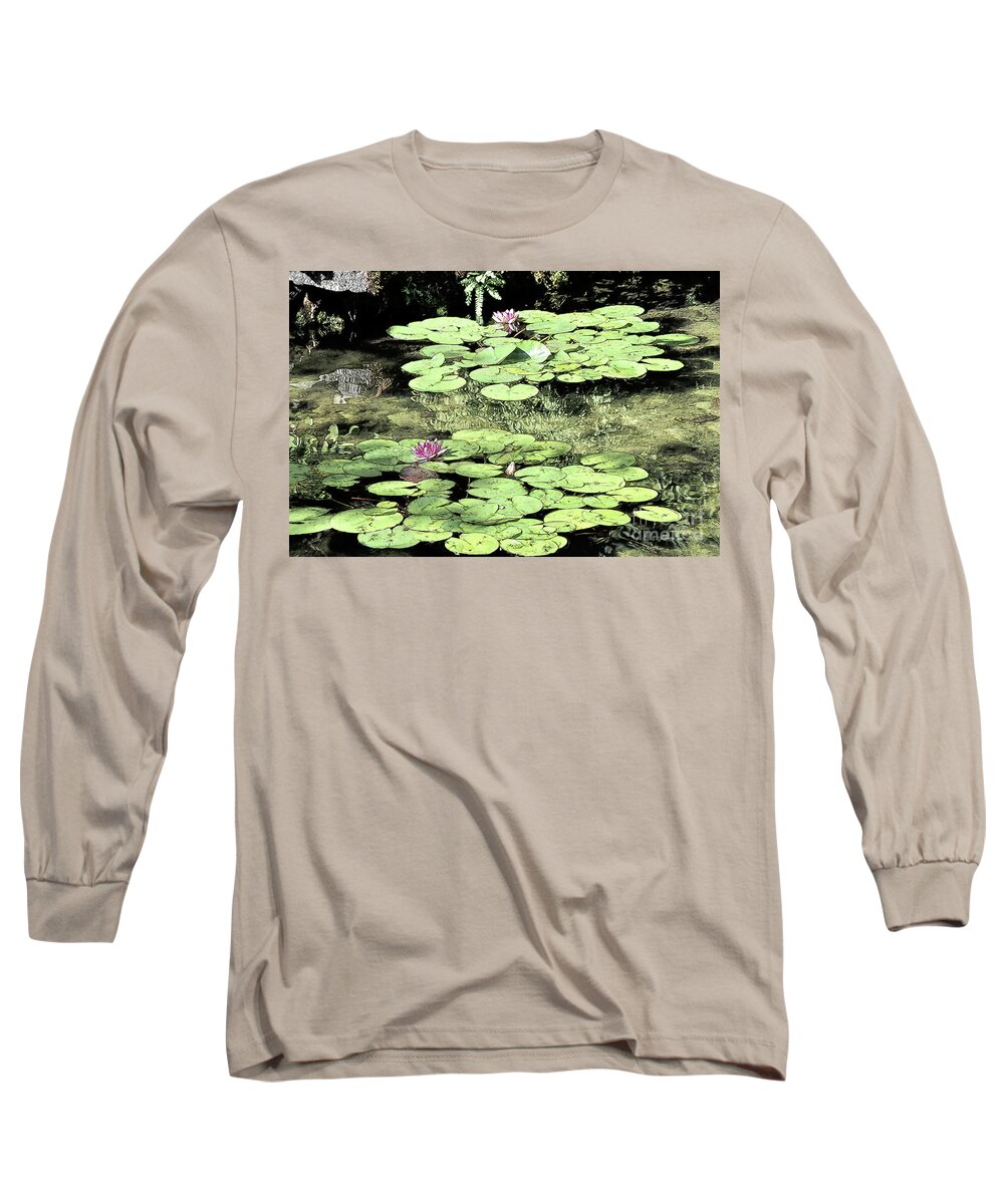 Garden Long Sleeve T-Shirt featuring the digital art Floating Lily Pads by Kirt Tisdale