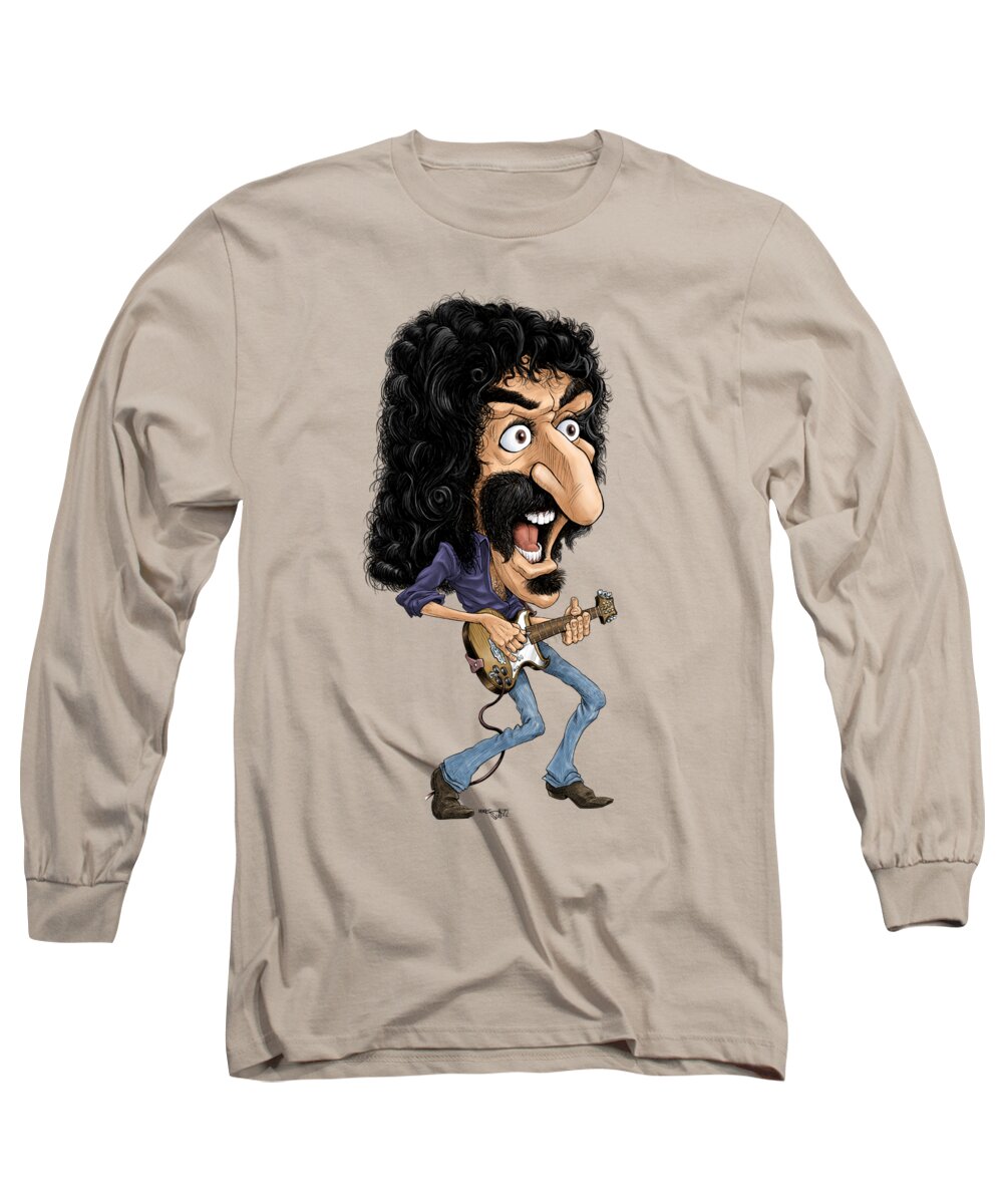 Cartoon Long Sleeve T-Shirt featuring the drawing Frank Zappa, color by Mike Scott