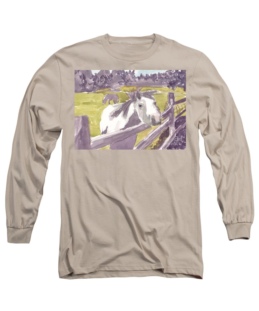Arnold Long Sleeve T-Shirt featuring the painting Friendly Welsh Pony by Maryland Outdoor Life