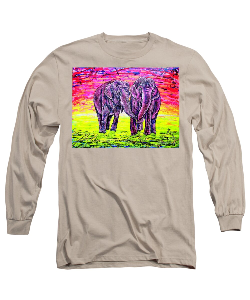 Animals Long Sleeve T-Shirt featuring the painting Friends by Viktor Lazarev