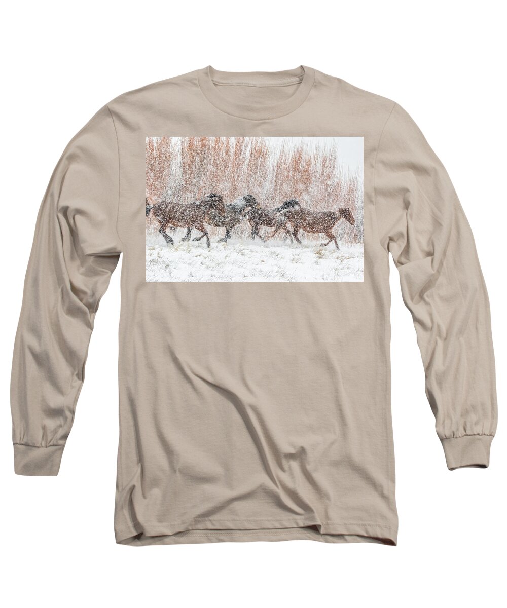 Nevada Long Sleeve T-Shirt featuring the photograph Galloping in a Heavy Snowfall by Marc Crumpler