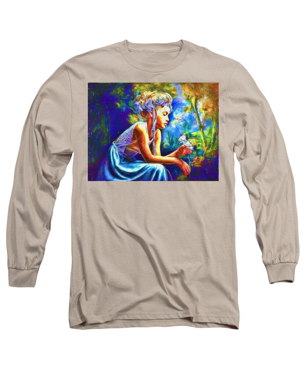 Paint Long Sleeve T-Shirt featuring the painting Girl portrait 8 by Nenad Vasic