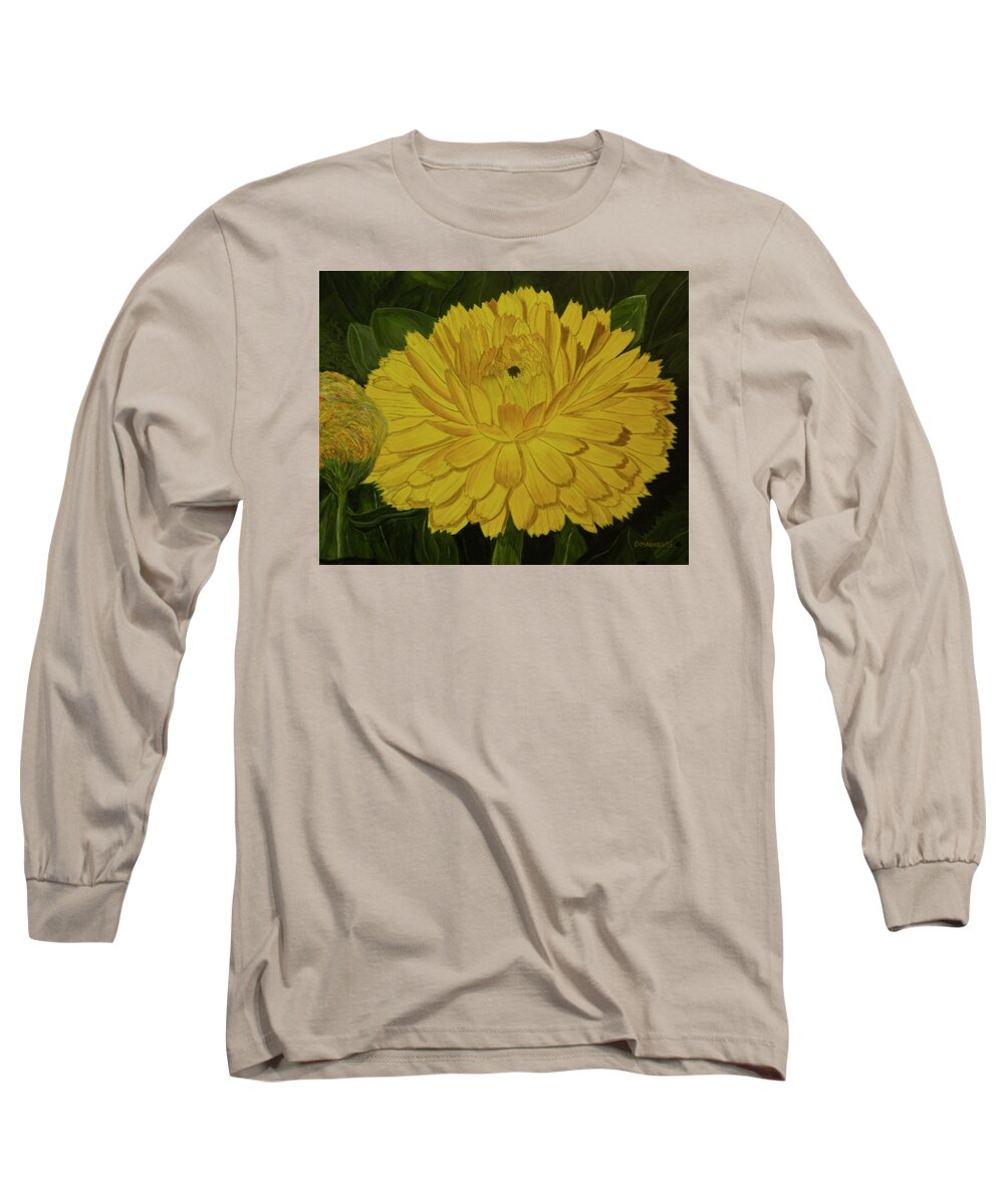Floral Long Sleeve T-Shirt featuring the painting Golden Punch by Donna Manaraze