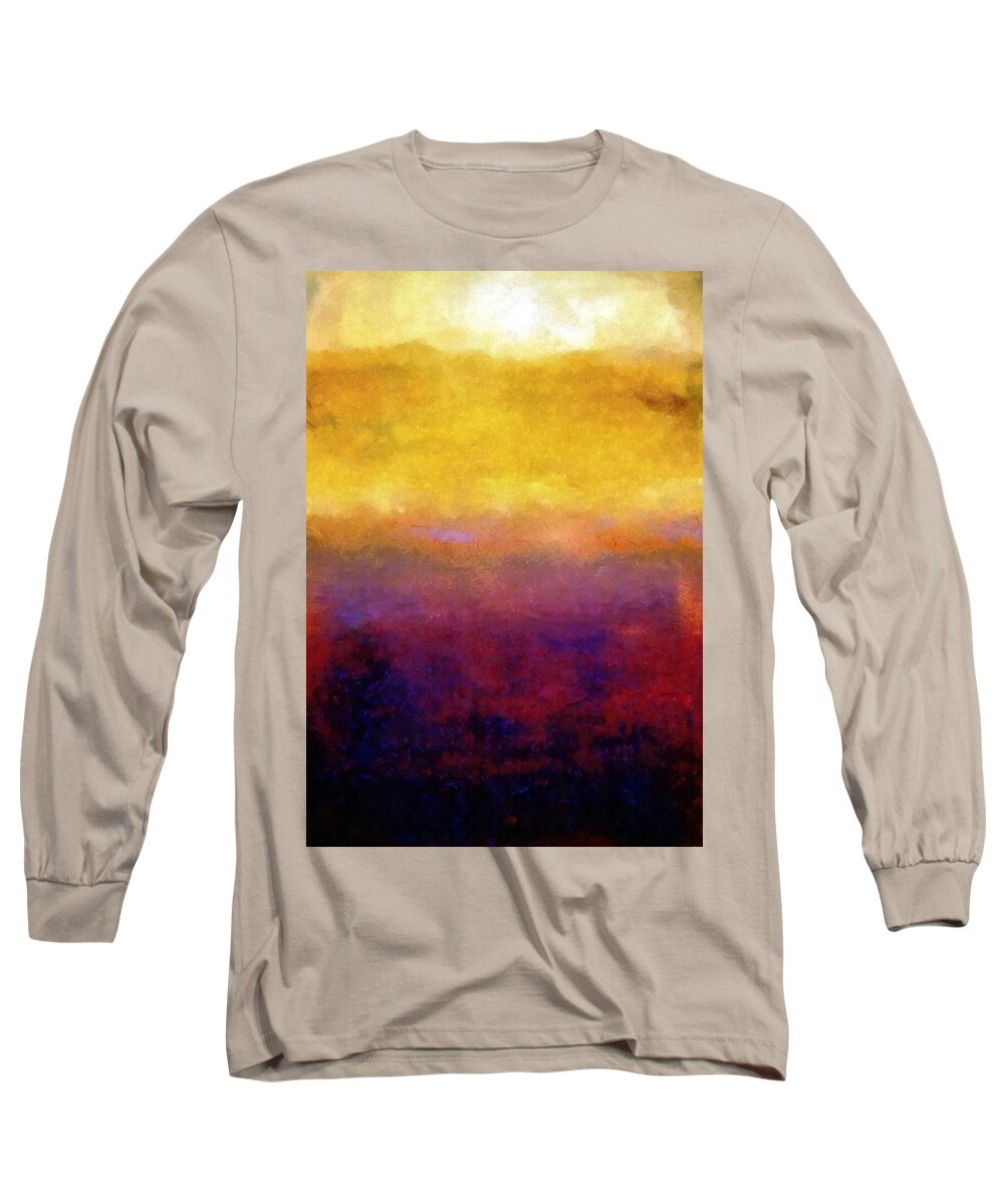 Abstract Long Sleeve T-Shirt featuring the painting Golden Sunset by Michelle Calkins