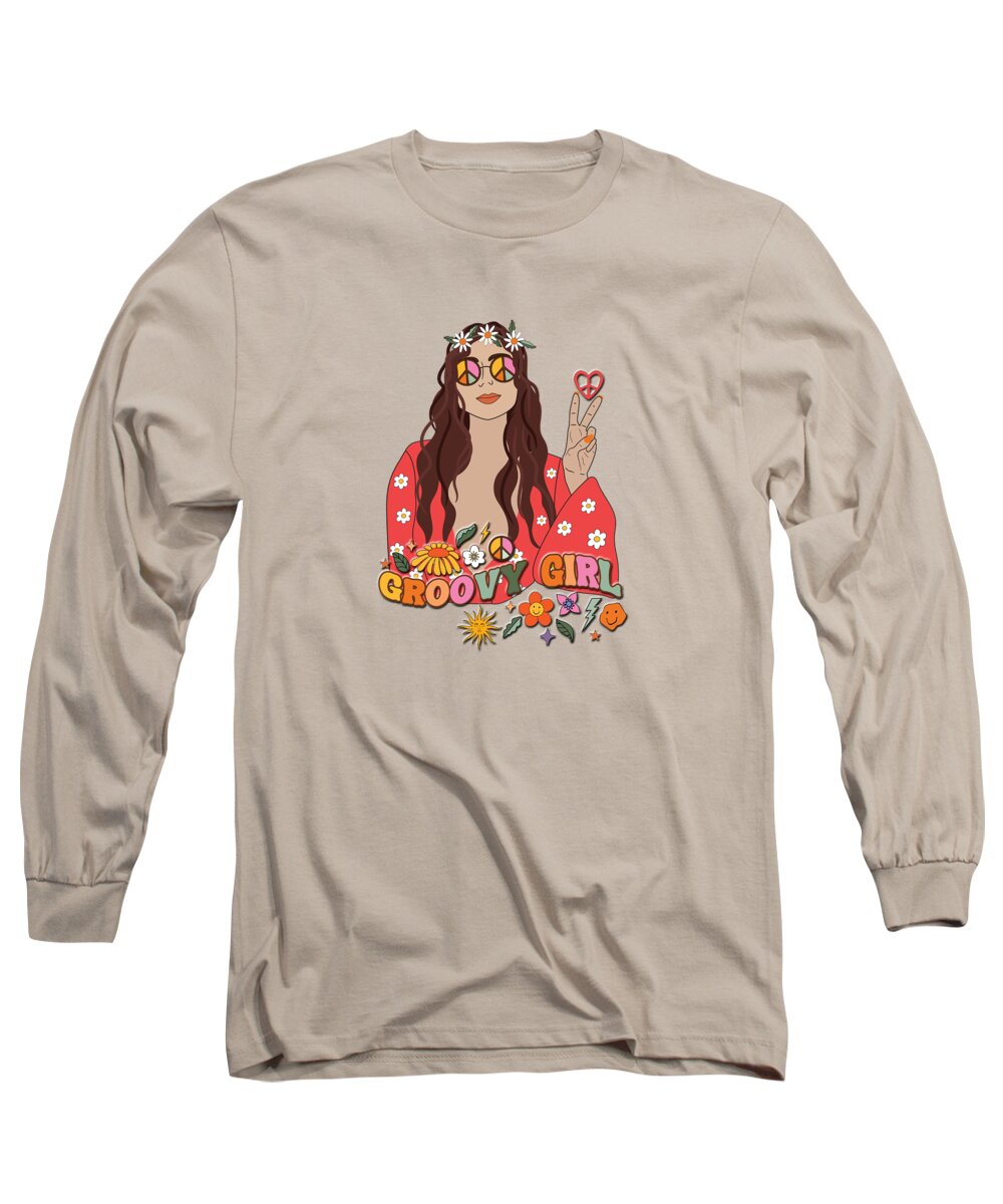 Retro Long Sleeve T-Shirt featuring the digital art Good Vibe Girl by HH Photography of Florida